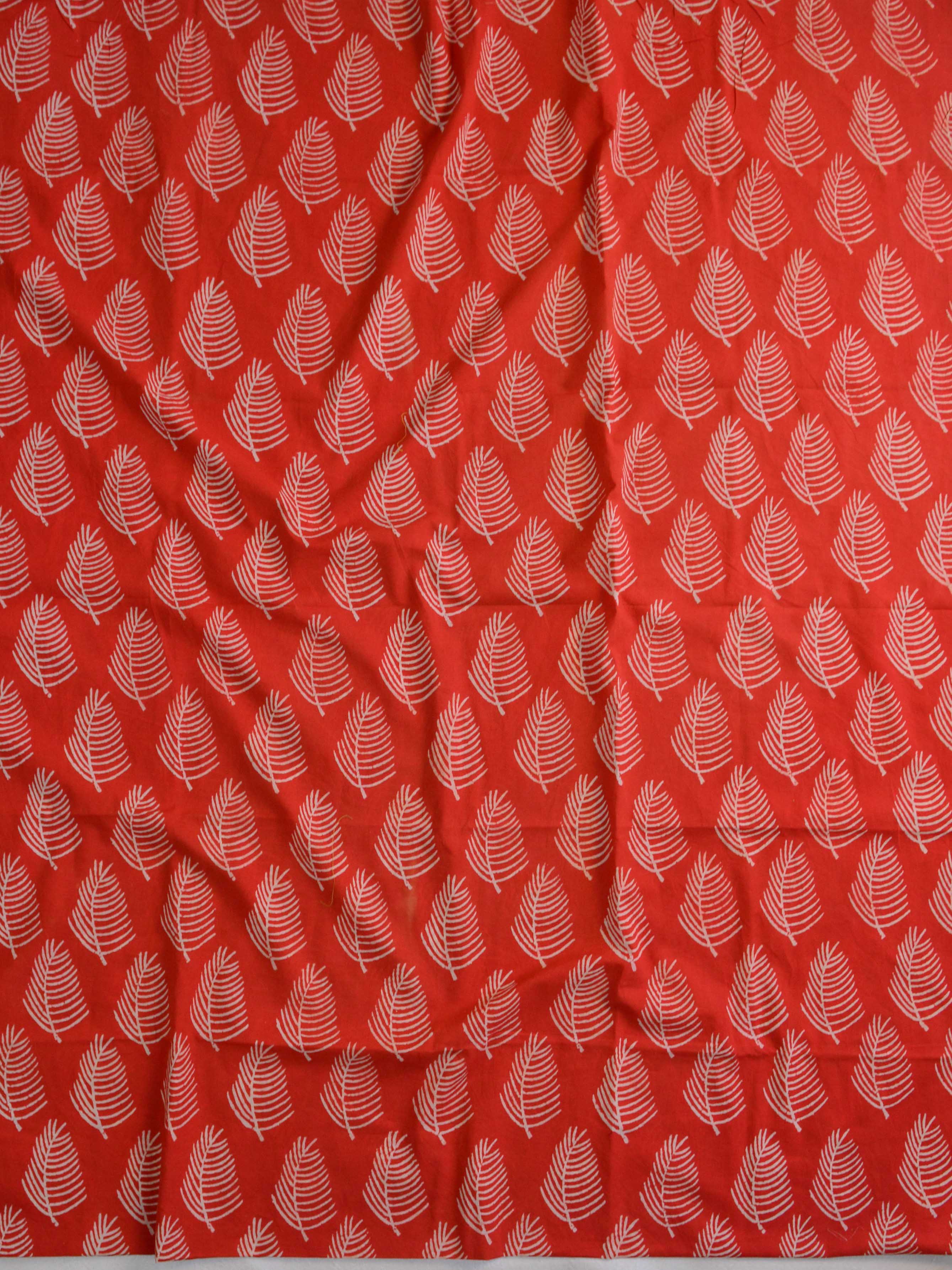 Handloom Mul Cotton Block Print Suit Set With Chanderi Dupatta-Red & Green