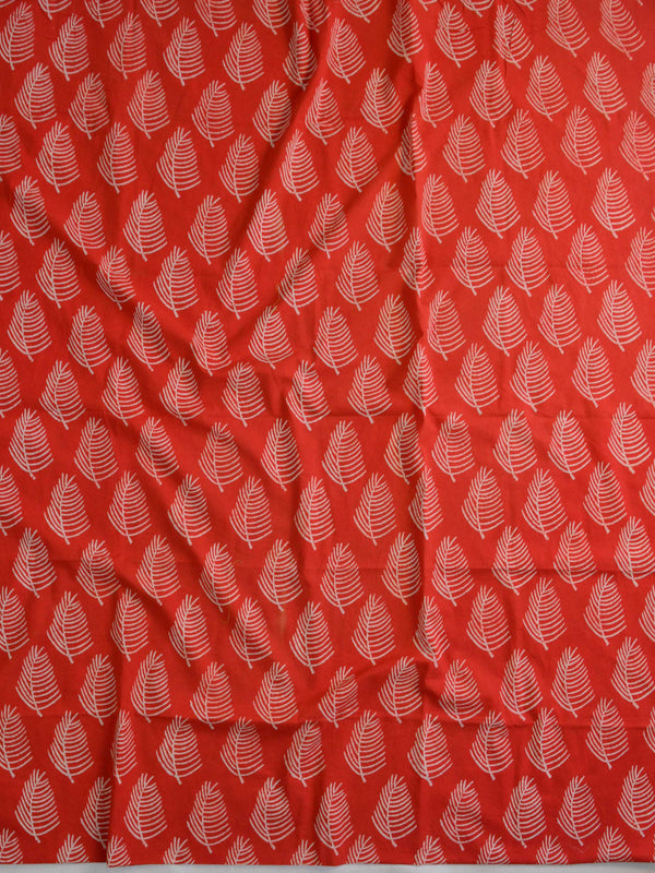 Handloom Mul Cotton Block Print Suit Set With Chanderi Dupatta-Red & Green