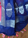 Banarasee Handwoven Semi-Chiffon Sari With Buta Design-Pink & Blue
