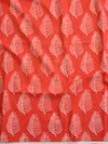 Handloom Mul Cotton Block Print Suit Set With Chanderi Dupatta-Red & Green