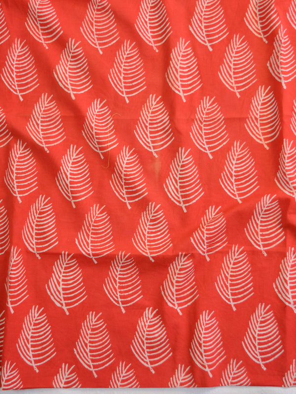 Handloom Mul Cotton Block Print Suit Set With Chanderi Dupatta-Red & Green