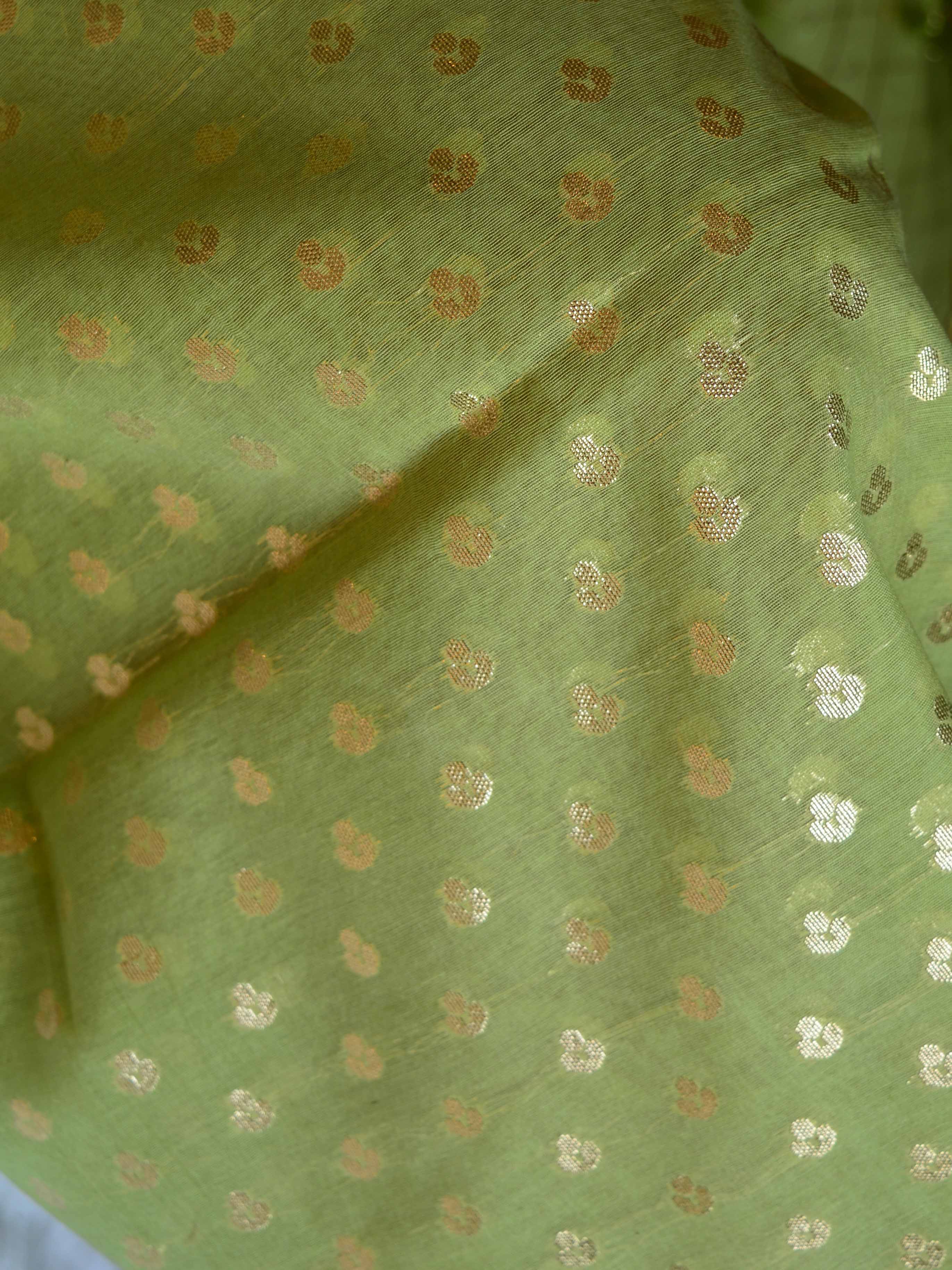 Banarasee Handloom Chanderi Cotton Zari Work Salwar Kameez Dupatta Set-Green