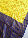 Banarasee Handwoven Semi Silk Saree With Contrast Border-Yellow & Blue
