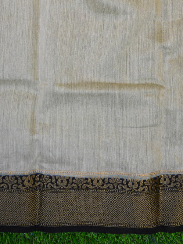Banarasee Handwoven Pure Muga Silk Sari With Floral Border & Pallu-Off White