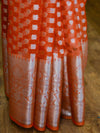 Banarasee Handwoven Semi-Chiffon Saree With Asharfi Buta & Broad Border-Peach