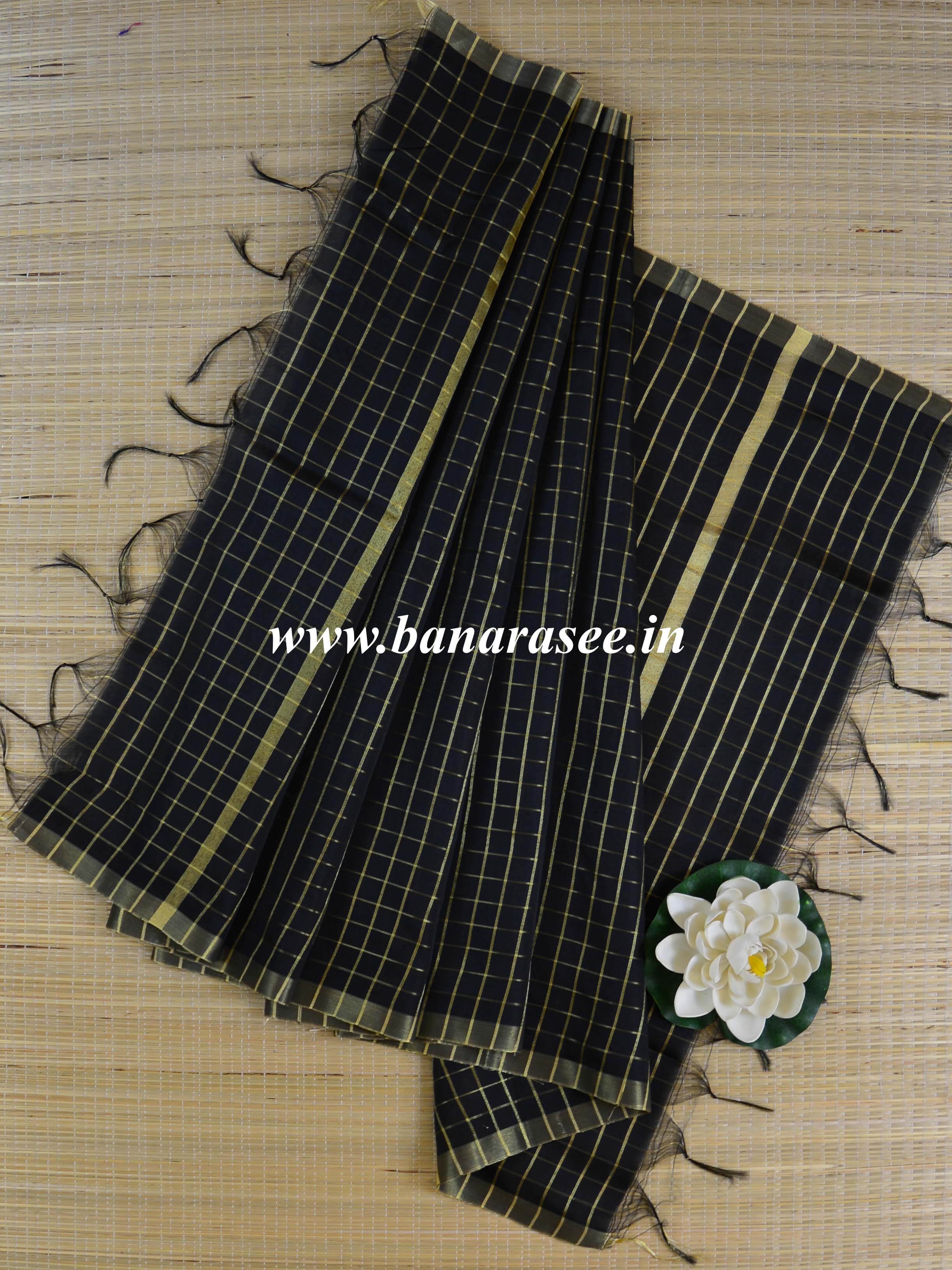 Banarasee Art Silk Checks Design Dupatta-Black
