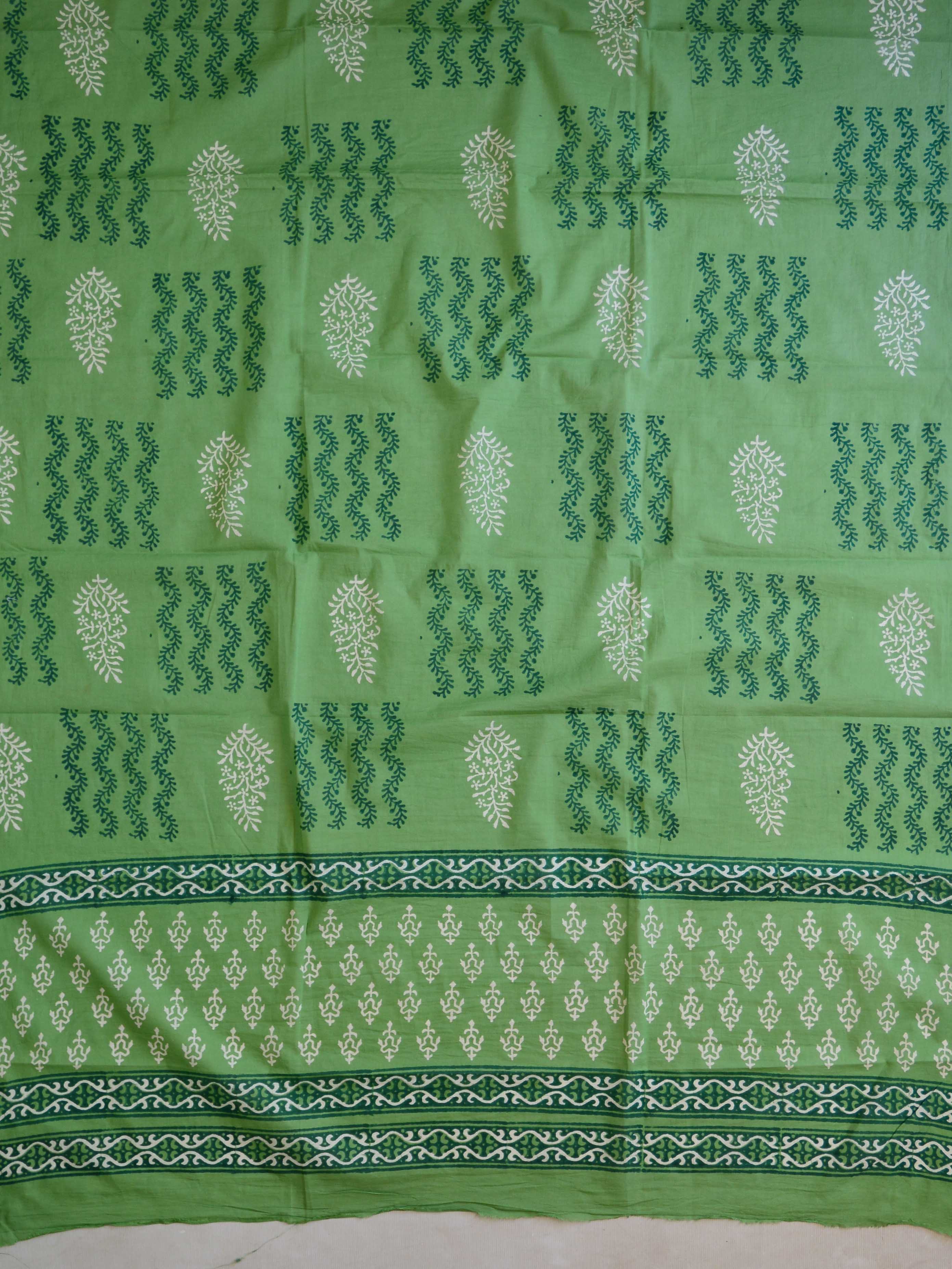 Handloom Mul Cotton Handblock Printed Suit Set-Blue & Green
