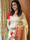 Banarasee Art Silk Saree With Buta Design & Contrast Broad Border-Yellow