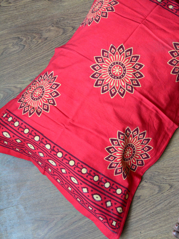 20x20 Cotton Handblock Printed King Size Bedsheet-Indigo & Red