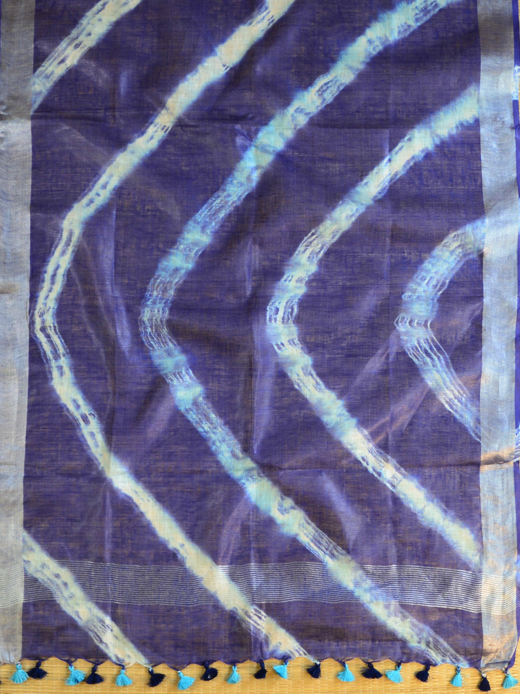 Bhagalpuri Pure Ikkat Kameez With Linen Cotton Shibori Dupatta-Blue