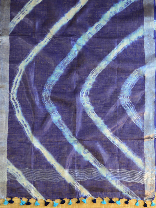 Bhagalpuri Pure Ikkat Kameez With Linen Cotton Shibori Dupatta-Blue