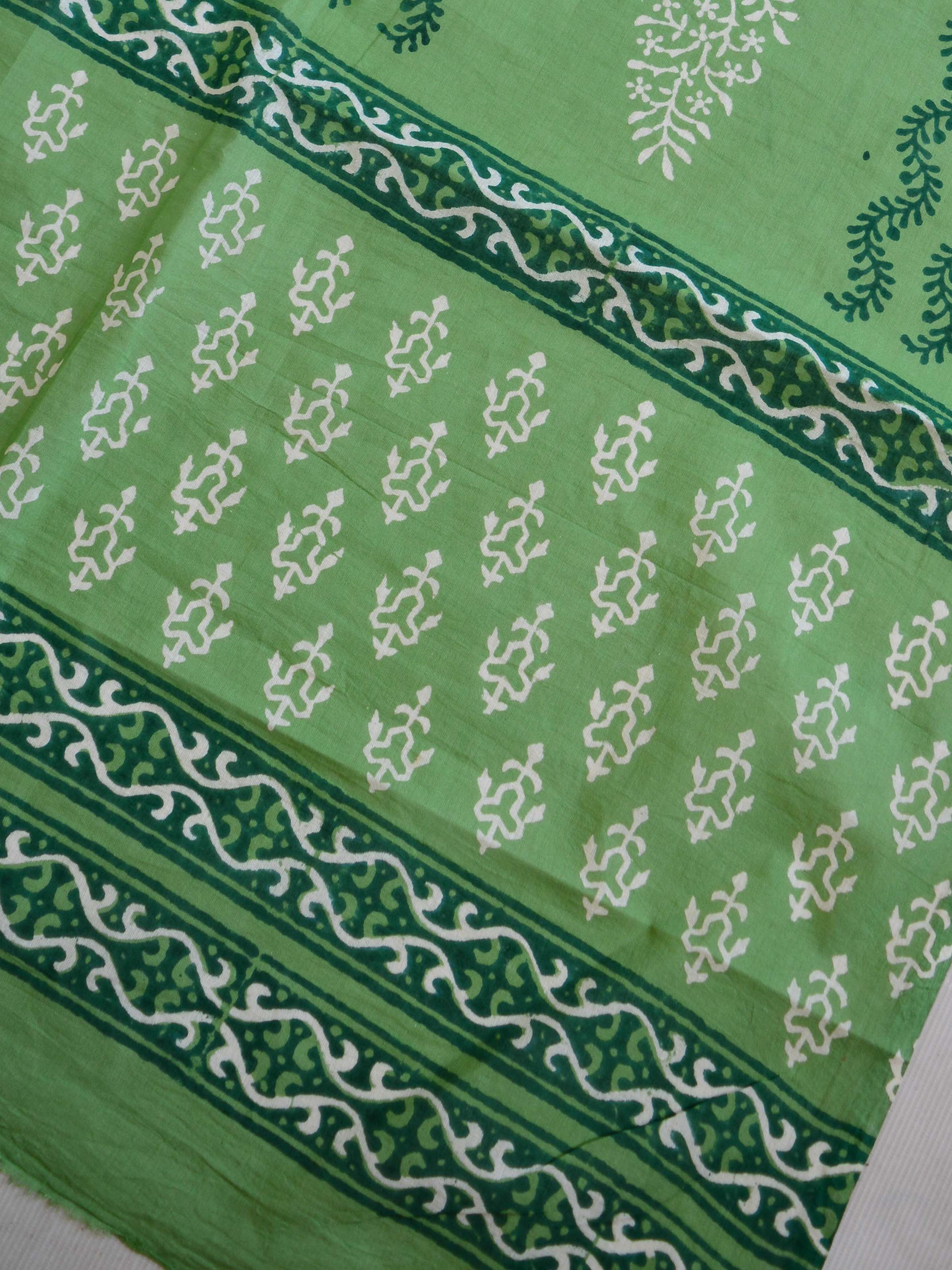 Handloom Mul Cotton Handblock Printed Suit Set-Blue & Green