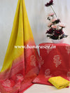 Handloom Mul Cotton Block Print Suit Set With Chanderi Dupatta-Red & Yellow