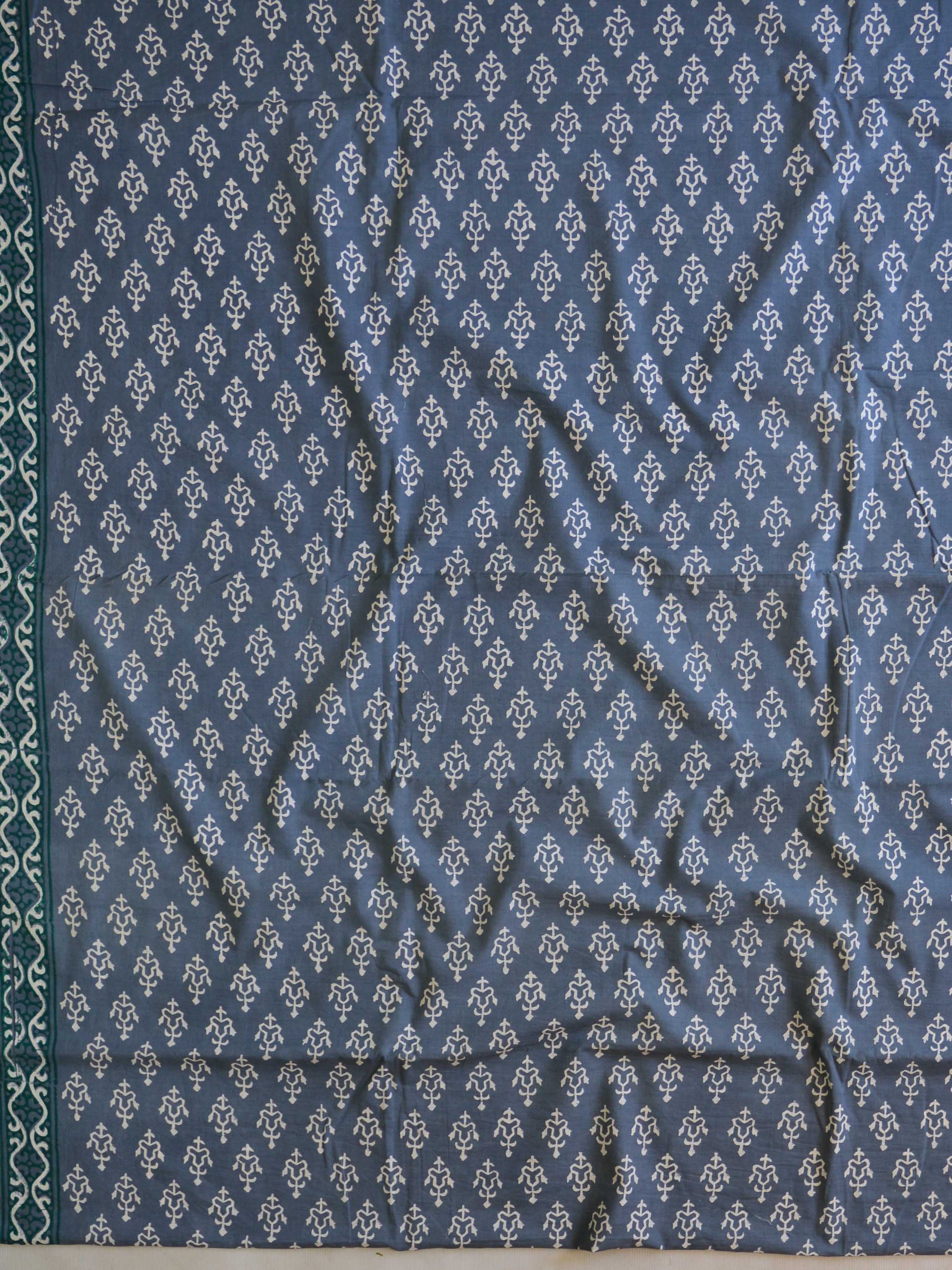 Handloom Mul Cotton Handblock Printed Suit Set-Blue & Green