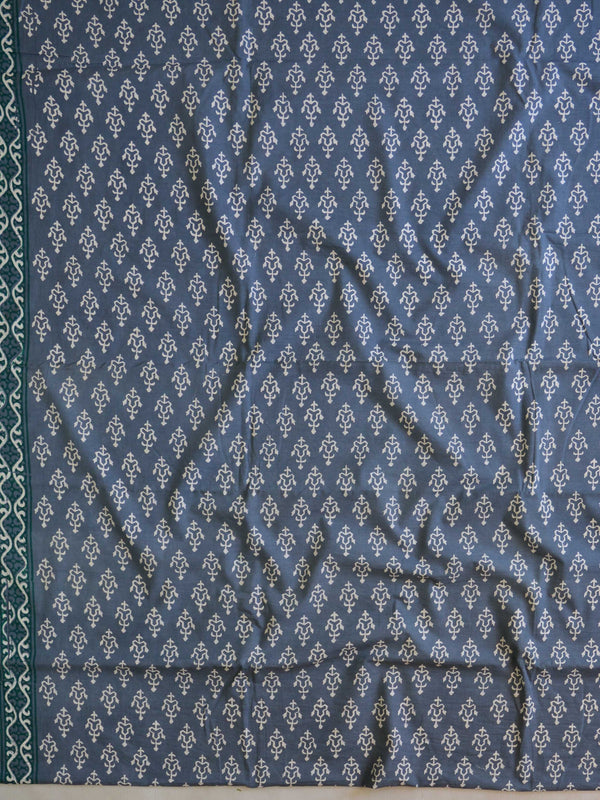 Handloom Mul Cotton Handblock Printed Suit Set-Blue & Green