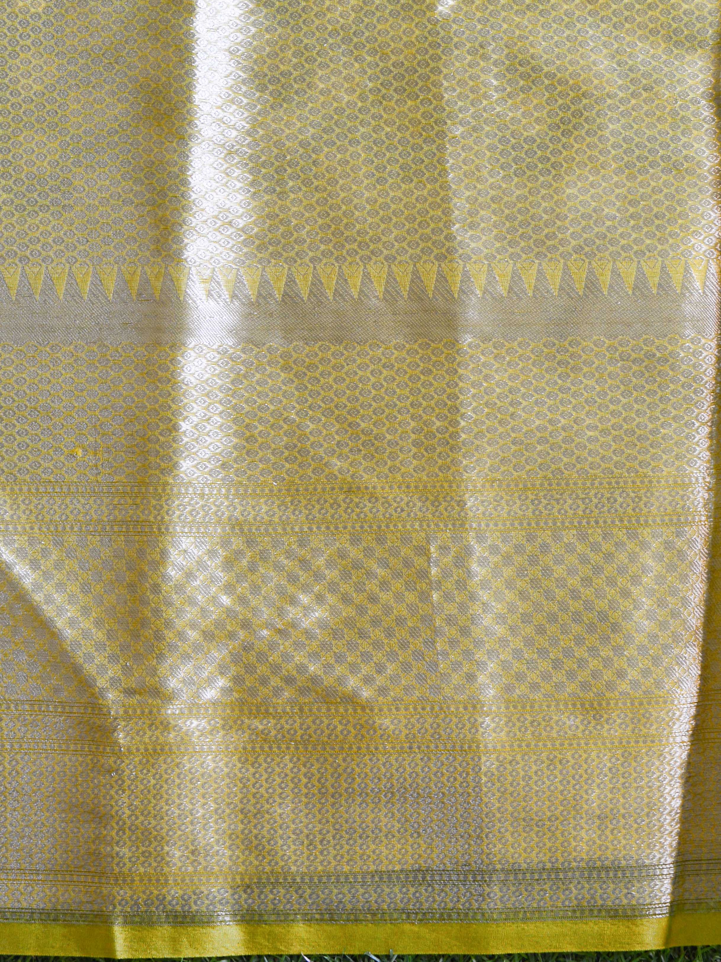 Banarasee Handwoven Semi-Chiffon Saree With Asharfi Buta & Broad Border-Yellow