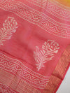 Handloom Mul Cotton Block Print Suit Set With Chanderi Dupatta-Red & Yellow