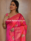 Banarasee Handloom Linen Silk Mix Antique Zari Buta Saree-Pink