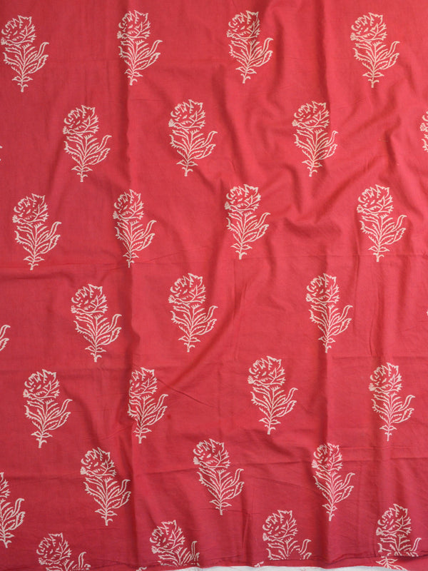 Handloom Mul Cotton Block Print Suit Set With Chanderi Dupatta-Red & Yellow