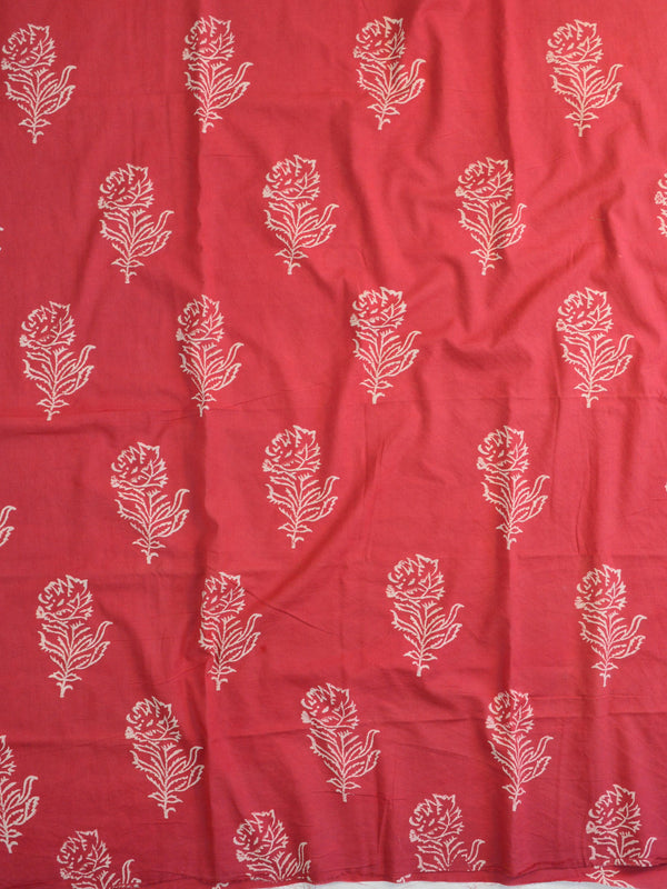 Handloom Mul Cotton Block Print Suit Set With Chanderi Dupatta-Red & Yellow
