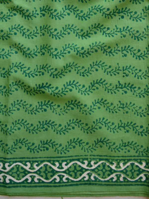 Handloom Mul Cotton Handblock Printed Suit Set-Blue & Green