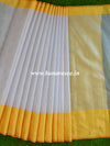 Banarasee Kora Muslin Saree With Tanchoi Weaving & Yellow Skirt Border-Silver