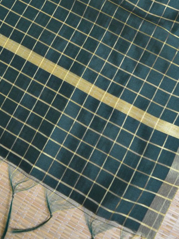 Banarasee Art Silk Checks Design Dupatta-Green