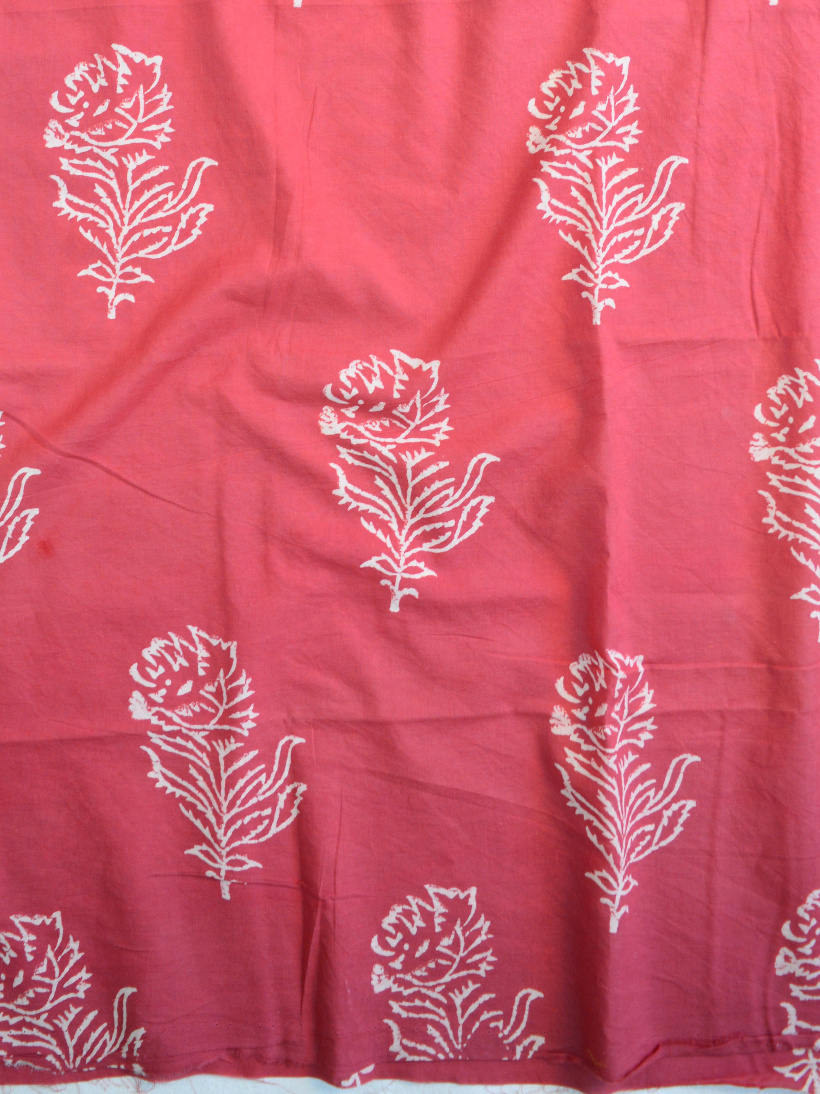 Handloom Mul Cotton Block Print Suit Set With Chanderi Dupatta-Red & Yellow