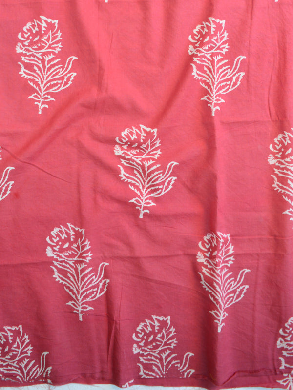Handloom Mul Cotton Block Print Suit Set With Chanderi Dupatta-Red & Yellow