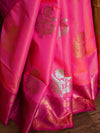 Banarasee Handloom Linen Silk Mix Antique Zari Buta Saree-Pink