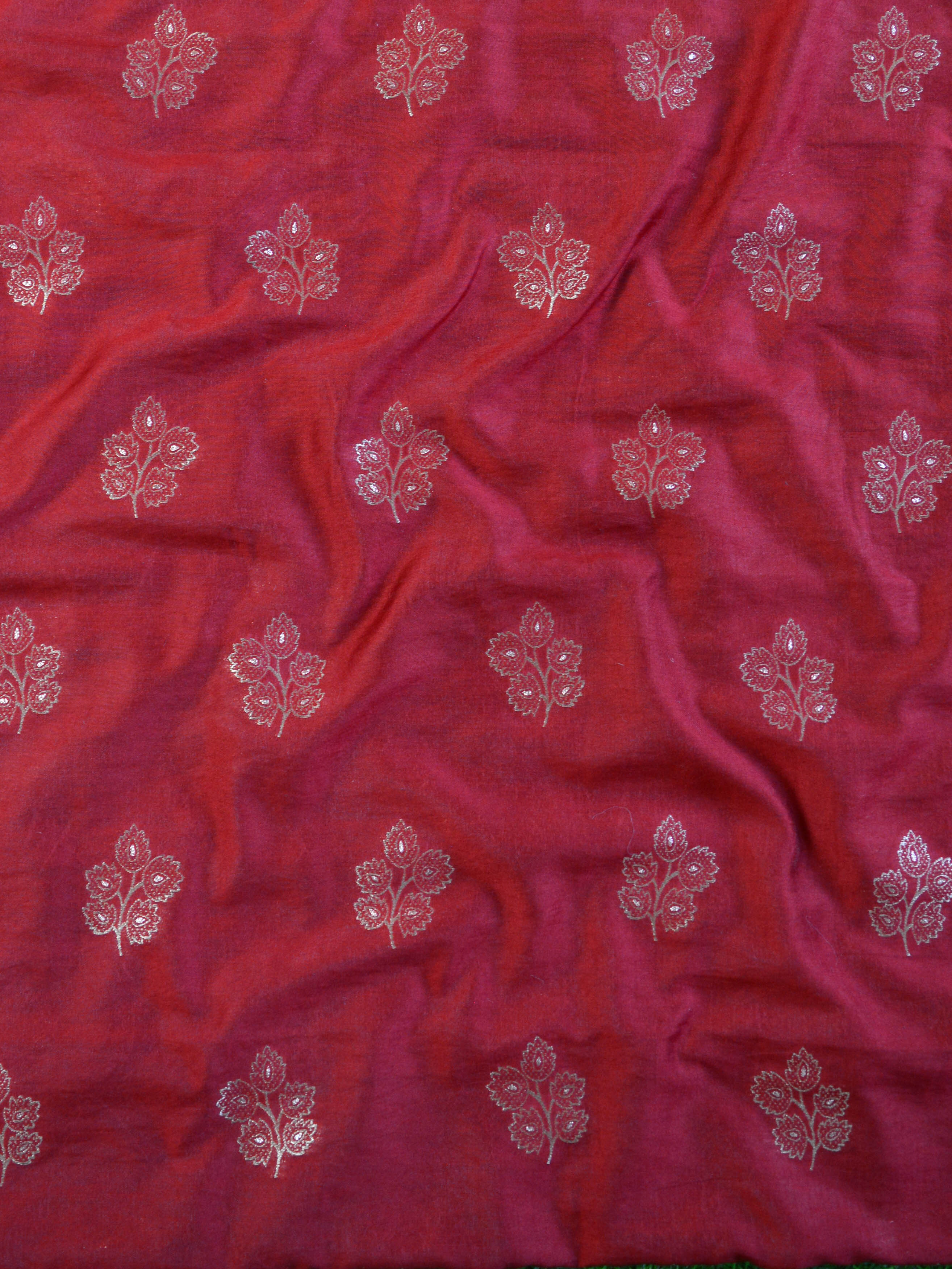 Banarasee Handwoven Zari motif Semi-Silk Salwar Kameez Fabric & Pure Silk Embroidered Dupatta-Maroon