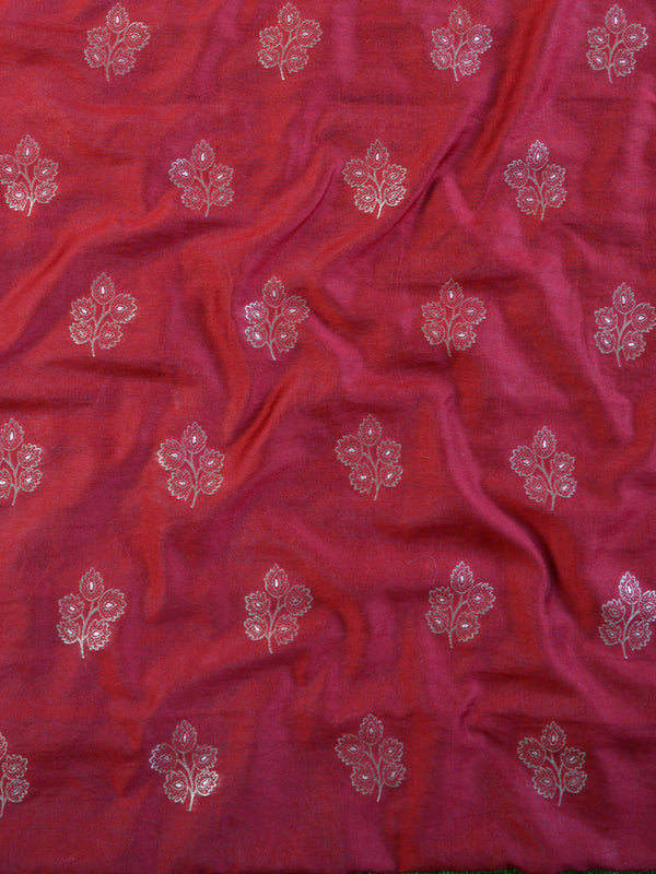 Banarasee Handwoven Zari motif Semi-Silk Salwar Kameez Fabric & Pure Silk Embroidered Dupatta-Maroon