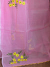 Kota Doria Cotton Mix Saree With Embroidery Work-Pink