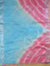 Bhagalpuri Pure Ikkat Kameez With Linen Cotton Shibori Dupatta-Pink & Blue