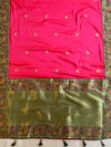 Banarasee Handwoven  Semi-Katan Zari Buta & Border With Contrast Embroidered Blouse-Pink