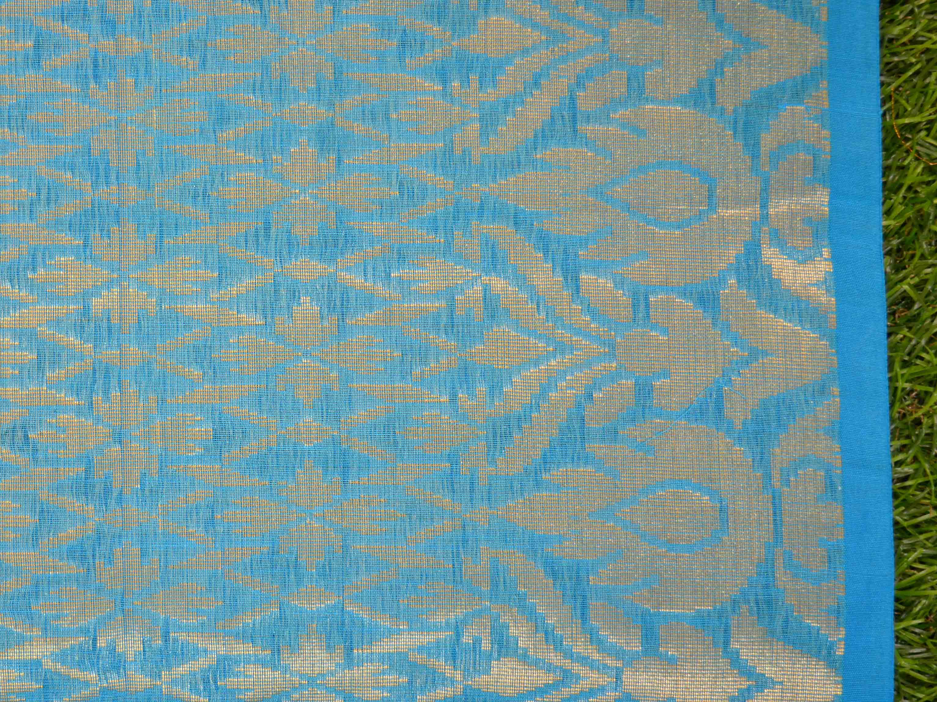Banarasee Soft Silk Cotton Sari With Zari Border-Blue