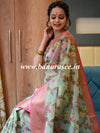 Banarasee Organza Mix Saree With Jaal Design & Floral Border-Green