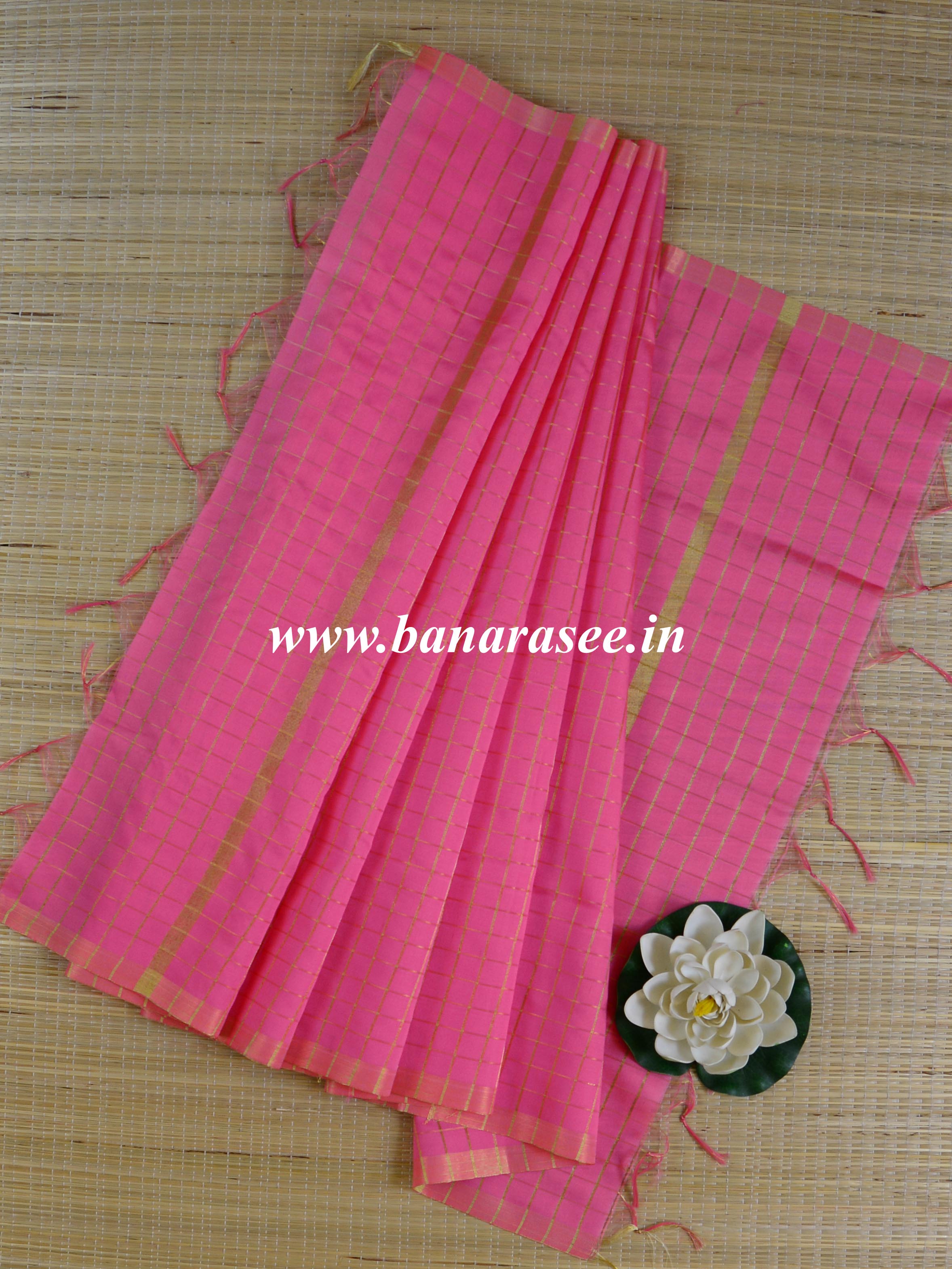 Banarasee Art Silk Checks Design Dupatta-Pink