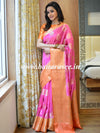Banarasee Handwoven Pure Silk Cotton Saree With Antique Zari & & Border-Pink