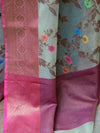 Banarasee Organza Mix Saree With Jaal Design & Floral Border-Green