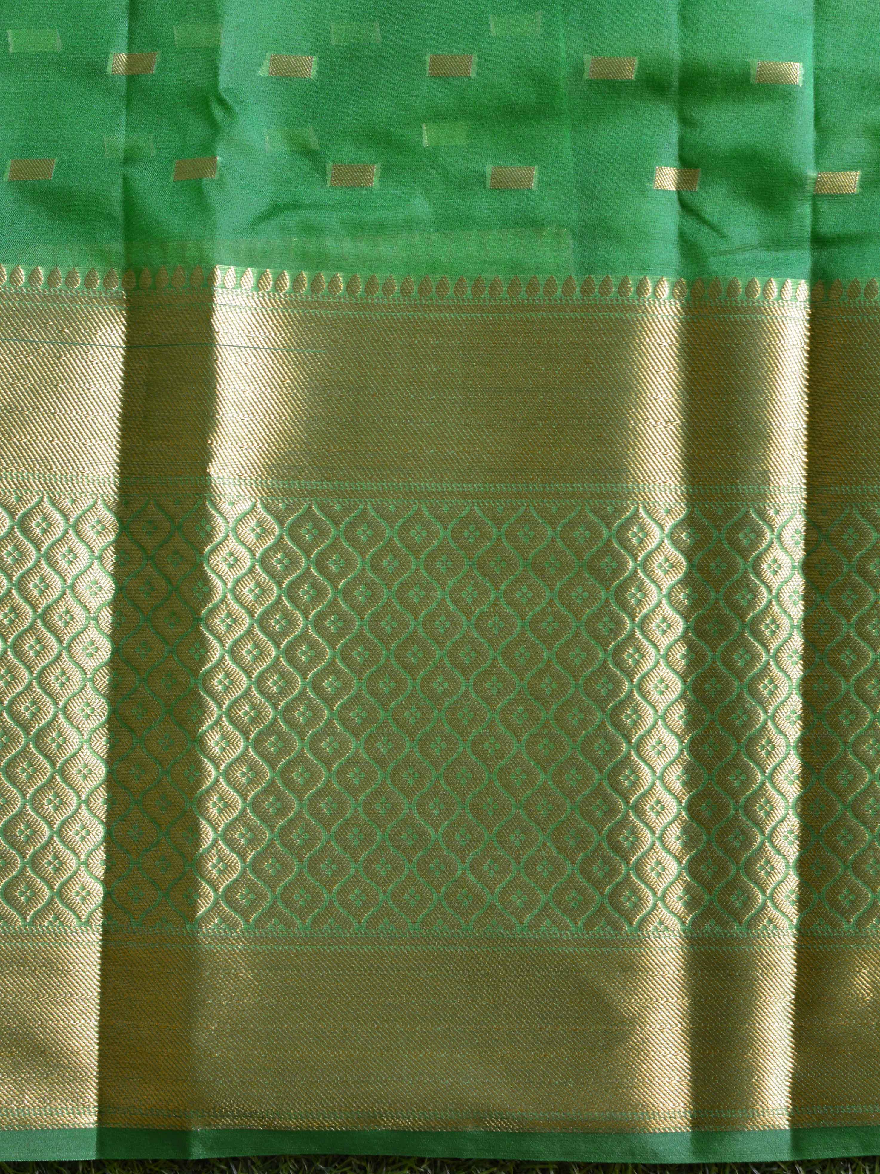 Banarasee Organza Mix Saree With small buti Design & Broad skirt Border-Blue & Green