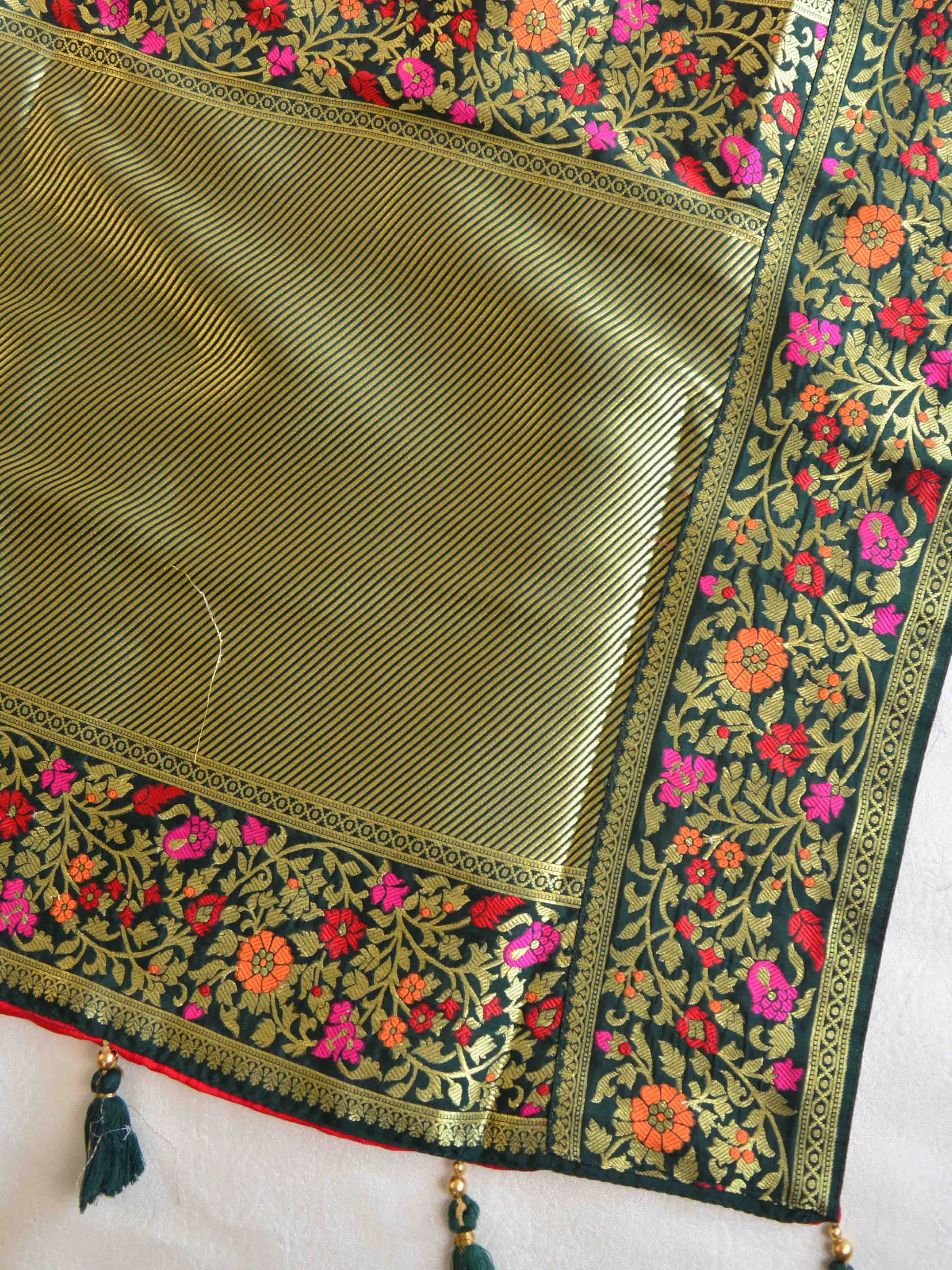 Banarasee Handwoven  Semi-Katan Zari Buta & Border With Contrast Embroidered Blouse-Pink