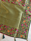 Banarasee Handwoven  Semi-Katan Zari Buta & Border With Contrast Embroidered Blouse-Pink