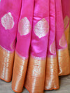 Banarasee Handwoven Pure Silk Cotton Saree With Antique Zari & & Border-Pink
