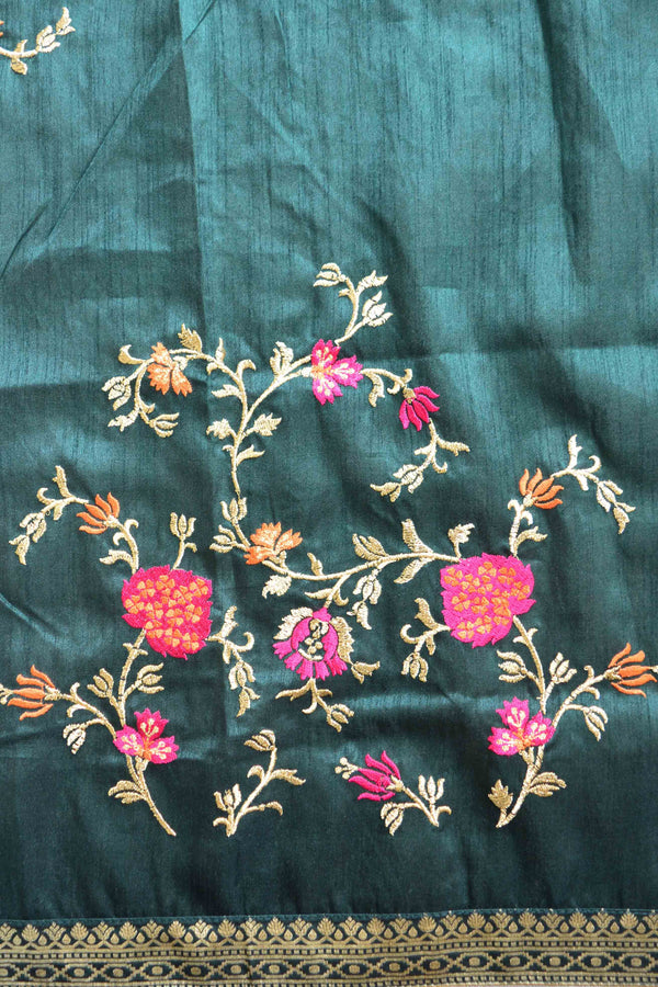 Banarasee Handwoven  Semi-Katan Zari Buta & Border With Contrast Embroidered Blouse-Pink