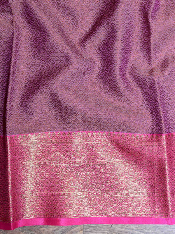 Banarasee Organza Mix Saree With Jaal Design & Floral Border-Green