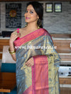 Banarasee Handwoven Contrast Border Saree With Self Weaving Design-Grey