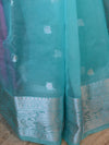 Banarasee Organza Mix Saree With Silver Zari-Sea Green