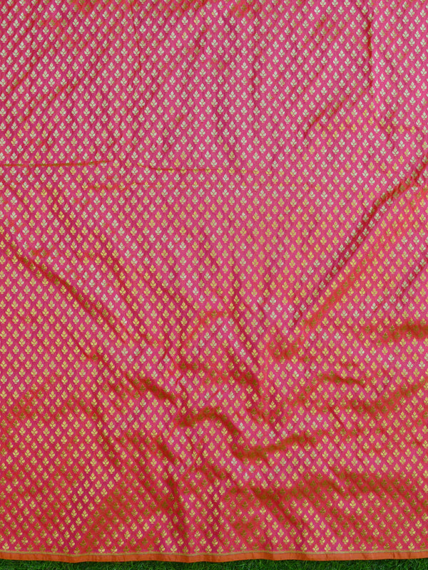 Banarasee Handwoven Semi Silk Salwar Kameez Fabric & Contrast Dupatta-Wine & Peach
