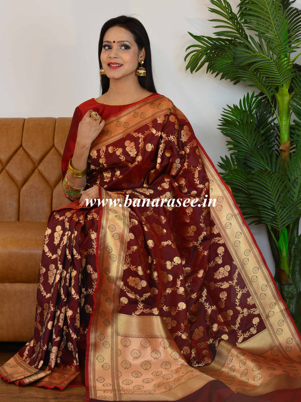 Banarasee Pure Silk Saree With Jaal Design-Maroon